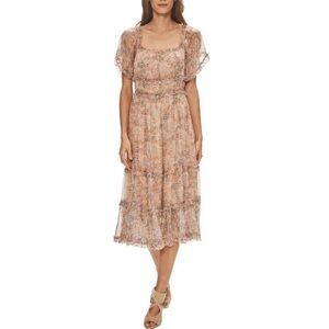 Anthropologie Love the Label Waterlily floral tiered ruffled boho midi dress